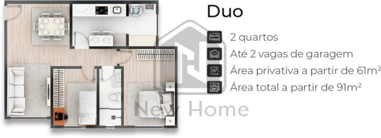 Imóvel com 2 Quartos à Venda, 61 m² em Pioneiros Catarinenses - Cascavel