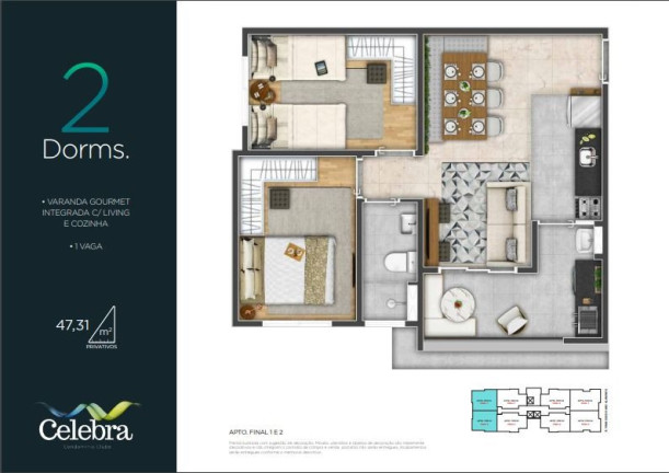 Imagem Apartamento com 2 Quartos à Venda, 46 m²