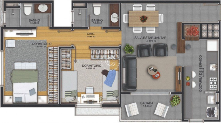 Imagem Apartamento com 2 Quartos à Venda, 82 m² em Menino Jesus - Santa Maria Imagem Apartamento com 2 Quartos à Venda, 82 m² em Menino Jesus - Santa Maria