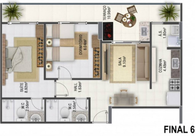 Apartamento com 2 Quartos à Venda, 57 m² em Caiçara - Praia Grande