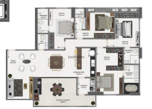 Apartamento com 3 Quartos à Venda, 147 m² em Meia Praia - Itapema