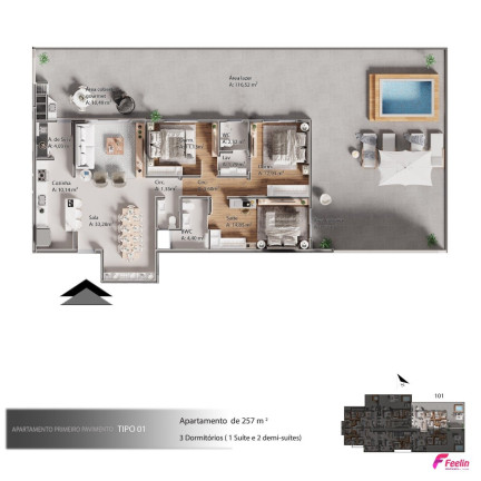 Apartamento com 3 Quartos à Venda, 257 m² em Barreiros - São José