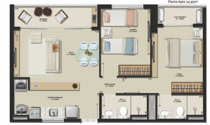 Imagem Apartamento com 2 Quartos à Venda, 54 m² em Fátima - Fortaleza