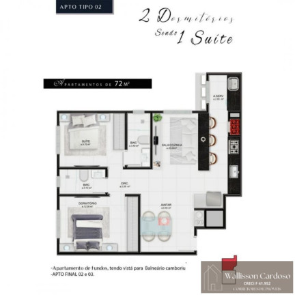 Imagem Apartamento com 2 Quartos à Venda, 72 m² em Tabuleiro - Camboriú