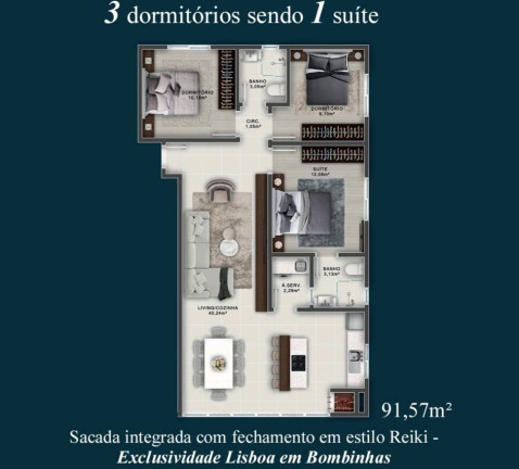 Imagem Apartamento com 3 Quartos à Venda, 92 m² em Bombas - Bombinhas