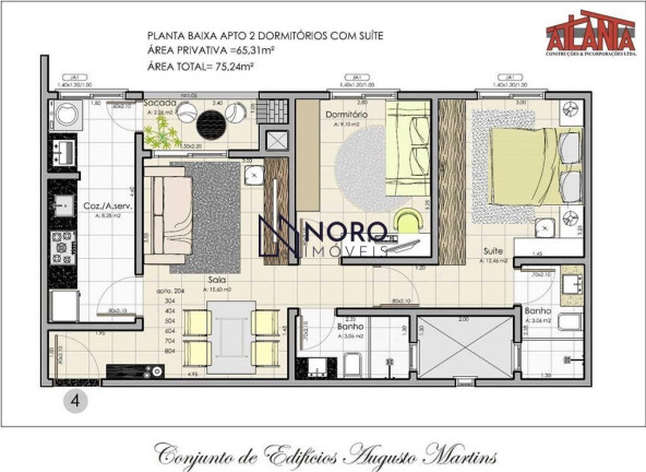 Apartamento com 2 Quartos à Venda, 65 m² em Urlândia - Santa Maria