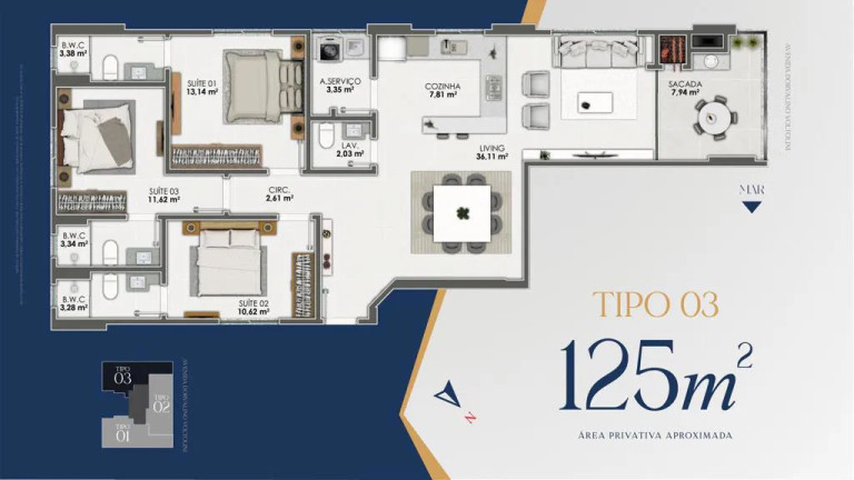 Imagem Apartamento com 3 Quartos à Venda, 125 m² em Perequê - Porto Belo