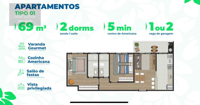 Imagem Apartamento com 2 Quartos à Venda, 69 m² em Jardim Dona Judith - Americana