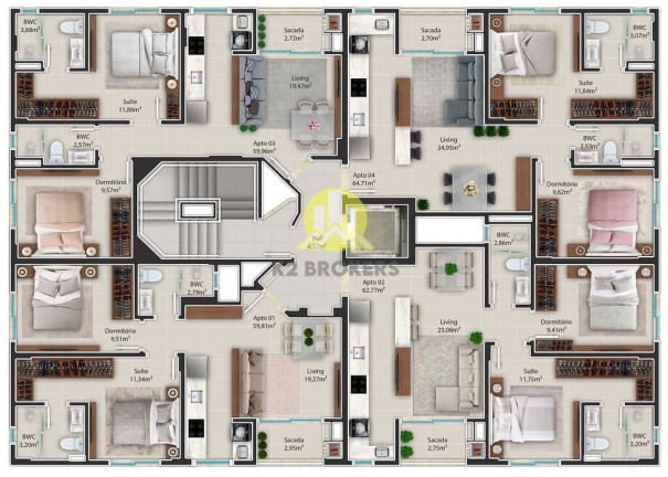 Apartamento com 2 Quartos à Venda, 59 m² em Centro - Balneário Camboriú