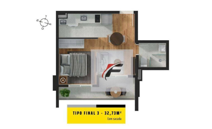 Imagem Studio com 1 Quarto à Venda, 32 m² em Mercês - Curitiba