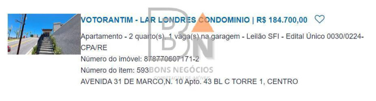 Apartamento com 2 Quartos à Venda, 42 m² em Centro - Votorantim