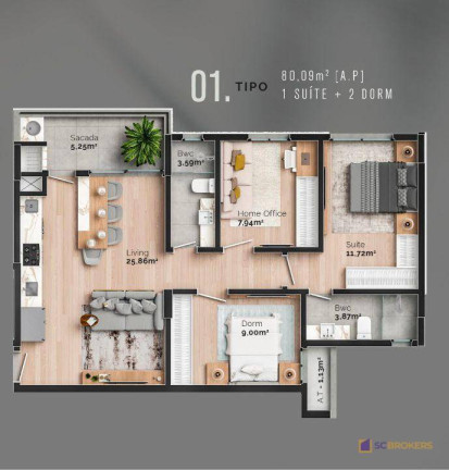 Imagem Apartamento com 3 Quartos à Venda, 80 m² em São Judas - Itajaí