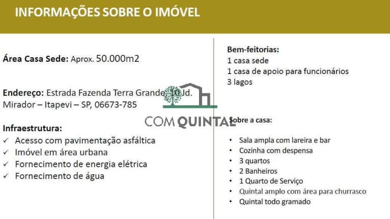 Imagem Fazenda à Venda, 600 m² em Recanto Verde Dos Lagos - Itapevi Imagem Fazenda à Venda, 600 m² em Recanto Verde Dos Lagos - Itapevi
