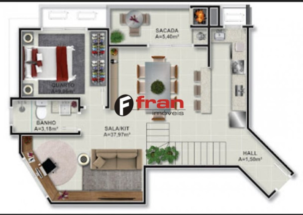 Imagem Apartamento com 1 Quarto à Venda, 53 m² em Itacorubi - Florianópolis