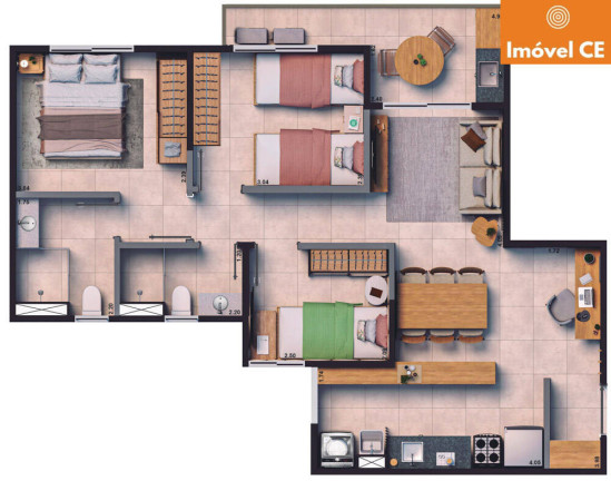Apartamento com 3 Quartos à Venda, 65 m² em Praia Do Futuro Ii - Fortaleza