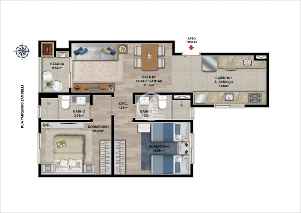 Imagem Apartamento com 2 Quartos à Venda, 60 m² em Nossa Senhora De Lourdes - Caxias Do Sul
