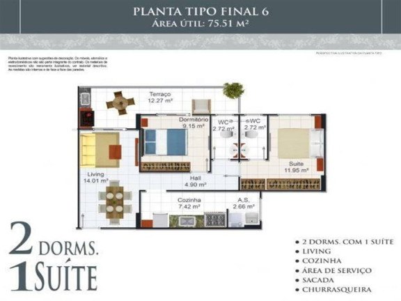 Apartamento com 2 Quartos à Venda, 75 m² em Aviação - Praia Grande
