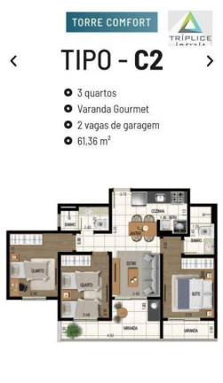 Imagem Apartamento com 3 Quartos à Venda, 61 m² em São Mateus - Juiz De Fora