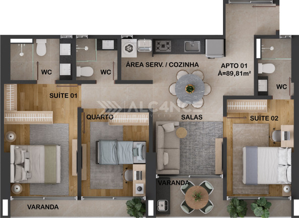 Apartamento com 3 Quartos à Venda, 89 m² em Aeroclube - João Pessoa