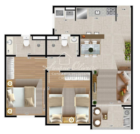 Imagem Apartamento com 2 Quartos à Venda, 62 m² em Residencial Novo Horizonte - Taubaté
