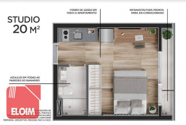 Imagem Studio com 1 Quarto à Venda, 21 m² em República - São Paulo