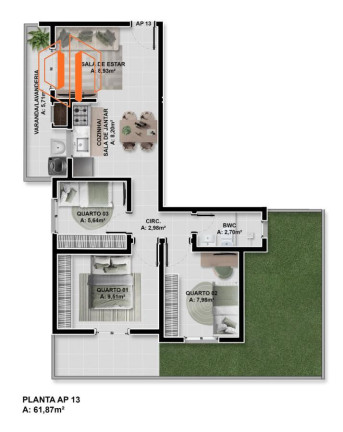 Imagem Apartamento com 3 Quartos à Venda, 61 m² em Santo Antônio - São José Dos Pinhais