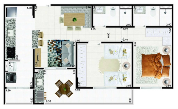 Imagem Apartamento com 2 Quartos à Venda, 72 m² em Caiçara - Praia Grande