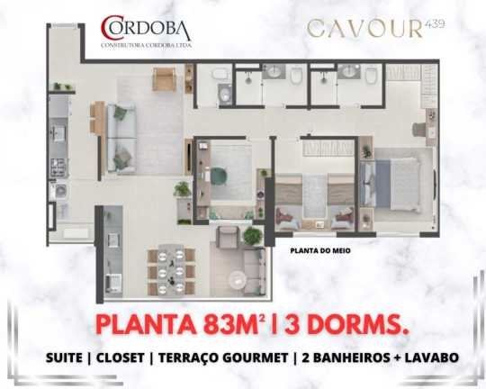 Imagem Apartamento com 3 Quartos à Venda, 83 m²
