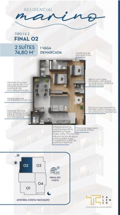 Imagem Apartamento com 2 Quartos à Venda, 75 m² em Canto Do Forte - Praia Grande