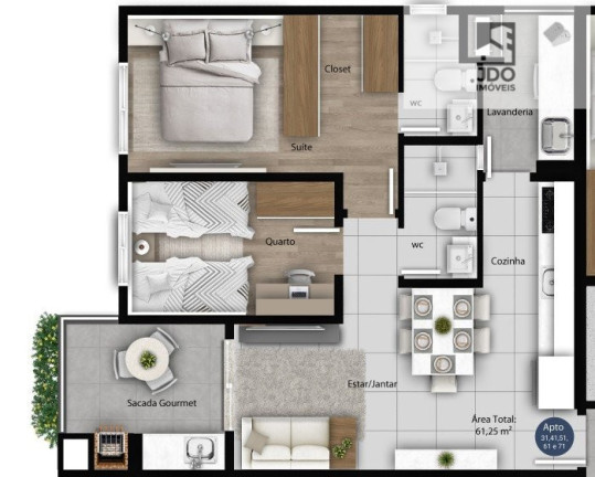 Imagem Apartamento com 2 Quartos à Venda, 61 m² em Boa Vista - Curitiba