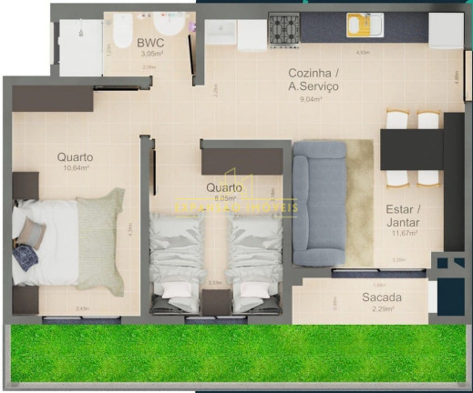Imagem Apartamento com 2 Quartos à Venda, 52 m² em São Sebastião - Palhoça