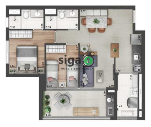 Apartamento com 2 Quartos à Venda, 67 m² em Santo Amaro - São Paulo