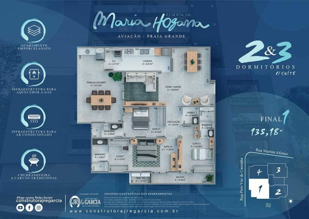 Apartamento com 3 Quartos à Venda, 135 m² em Campo Da Aviacao - Praia Grande