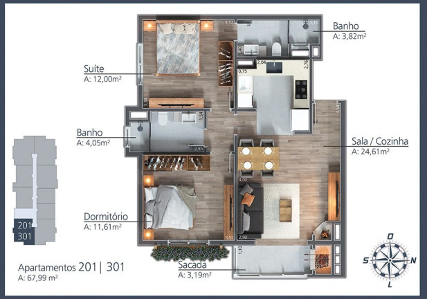 Imagem Apartamento com 2 Quartos à Venda, 94 m² em Moura - Gramado