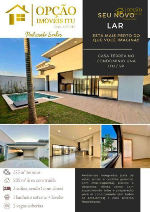 Casa com 3 Quartos à Venda, 205 m² em Condomínio Residencial Una - Itu