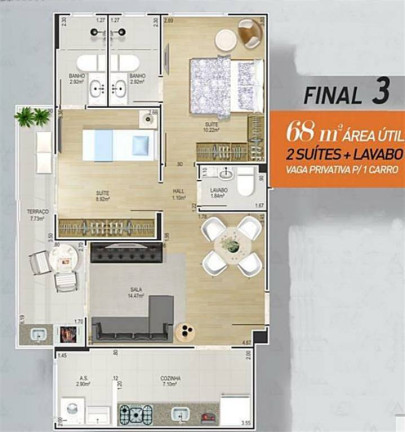 Apartamento com 2 Quartos à Venda, 68 m² em Canto Do Forte - Praia Grande