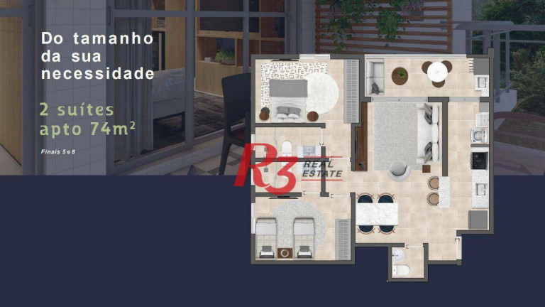 Apartamento com 2 Quartos à Venda, 74 m² em Boqueirão - Santos