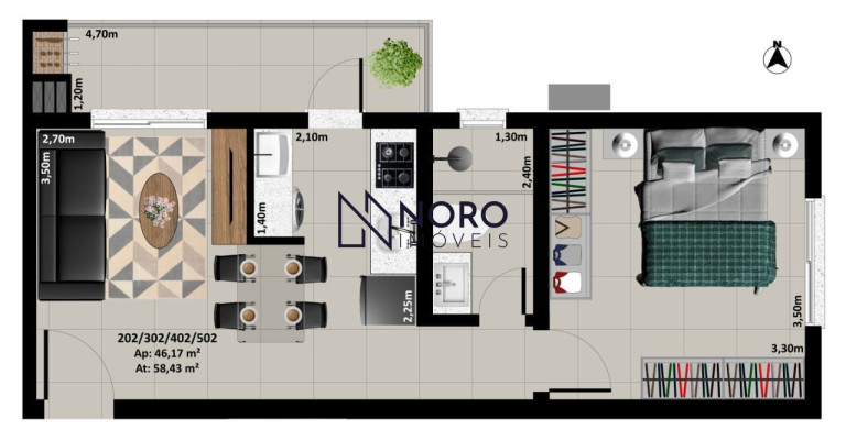 Apartamento com 1 Quarto à Venda, 46 m² em Camobi - Santa Maria