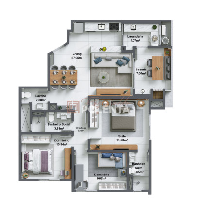 Imagem Apartamento com 2 Quartos à Venda, 102 m² em Centro - Criciúma