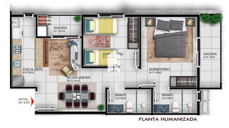 Imagem Apartamento com 2 Quartos à Venda, 60 m² em Camobi - Santa Maria
