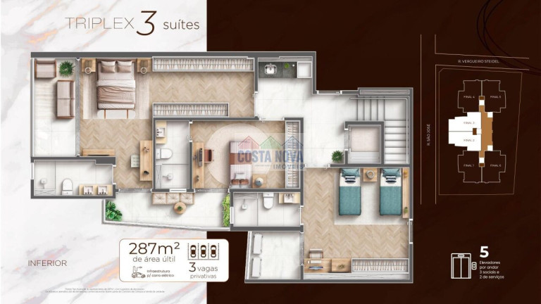 Apartamento com 3 Quartos à Venda, 287 m² em Embaré - Santos