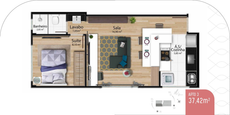 Imagem Studio com 1 Quarto à Venda, 37 m² em Jardim Da Penha - Vitória Imagem Studio com 1 Quarto à Venda, 37 m² em Jardim Da Penha - Vitória