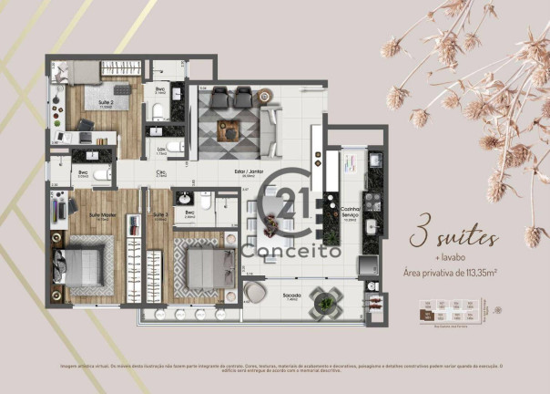 Imagem Apartamento com 3 Quartos à Venda, 113 m² em Kobrasol - São José Imagem Apartamento com 3 Quartos à Venda, 113 m² em Kobrasol - São José