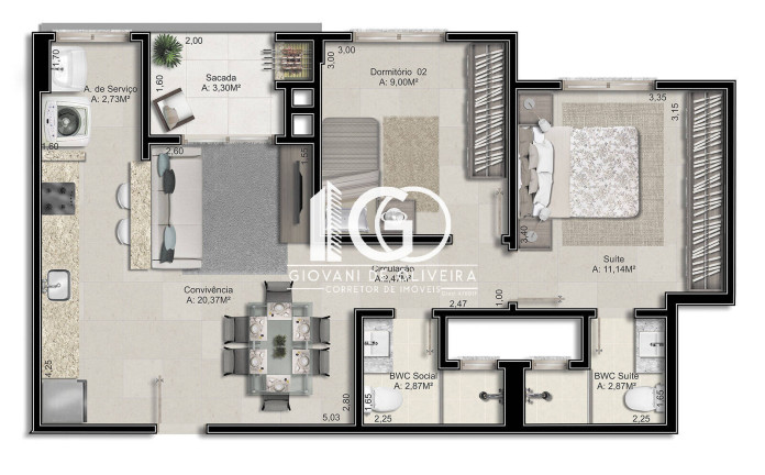 Imagem Apartamento com 2 Quartos à Venda, 65 m² em São Luiz - Criciúma Imagem Apartamento com 2 Quartos à Venda, 65 m² em São Luiz - Criciúma