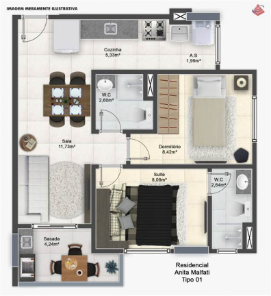 Imagem Apartamento com 2 Quartos à Venda, 53 m² em Guilhermina - Praia Grande