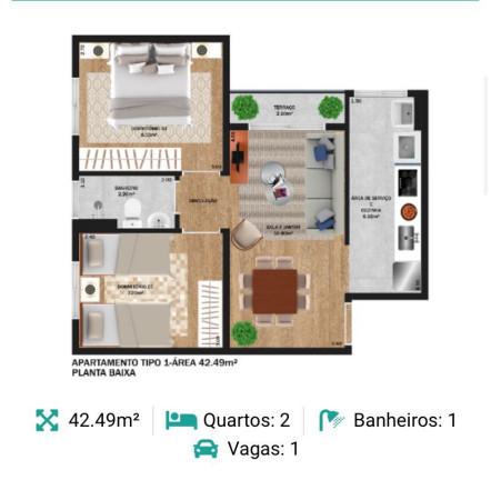 Apartamento com 2 Quartos à Venda, 42 m² em Jardim Jacinto - Jacareí