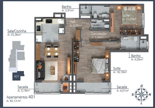 Imagem Apartamento com 2 Quartos à Venda, 94 m² em Moura - Gramado