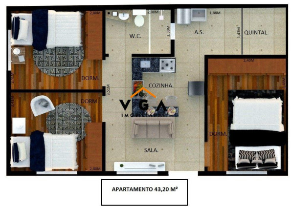Apartamento com 3 Quartos à Venda, 43 m² em Cangaíba - São Paulo