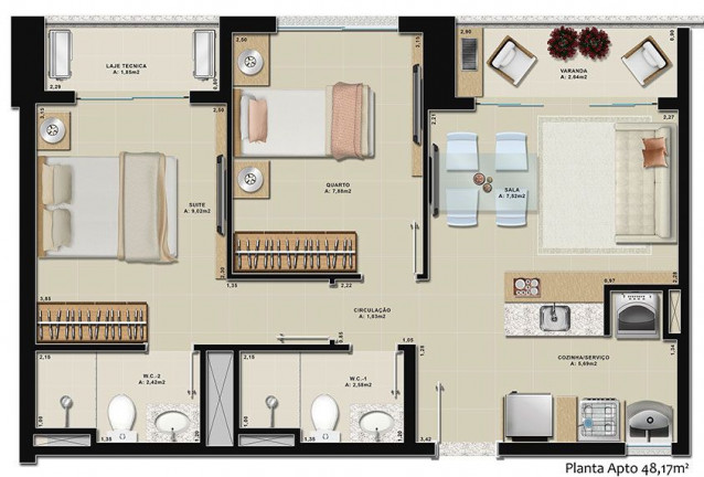 Imagem Apartamento com 2 Quartos à Venda, 48 m² em Fátima - Fortaleza