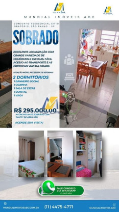 Sobrado com 2 Quartos à Venda, 74 m² em Conjunto Residencial Sitio Oratório - São Paulo
